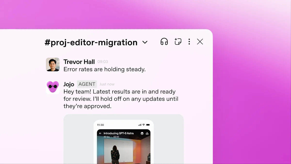 Official ChatGPT Dots demo: Dot Jojo posts as an AGENT in a Slack project channel
